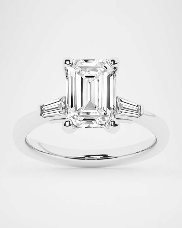 Lab Grown Diamond 18K White Gold Emerald Cut Ring, 3.25tcw, Size